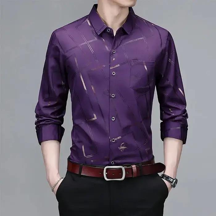 Chemise imprimée à manches longues pour hommes, haut d'affaires décontracté et à la mode, sans repas