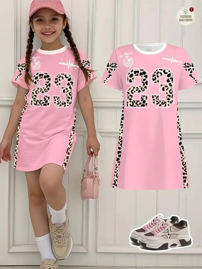 Robe de sport pour filles, imprimé 3D, col rond, manches courtes, robes d'été, style sport baseball,