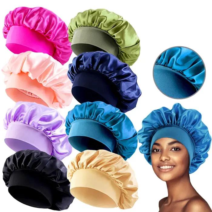 Bonnet de Nuit en Satin à Bords Larges pour Femme, Unisexe, Bande artificiel astique, Soins Capillai