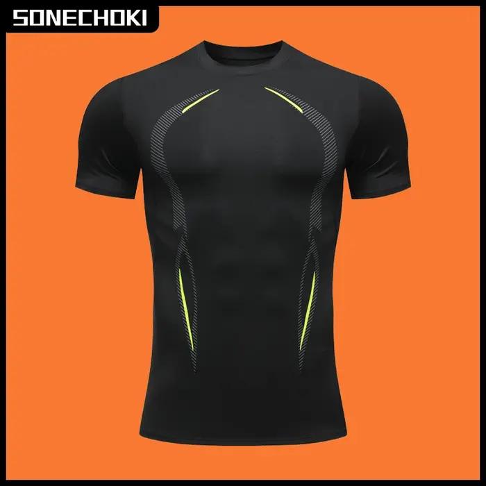 Chemise de course à Compression pour hommes, vêtements de sport à manches courtes à séchage rapide,