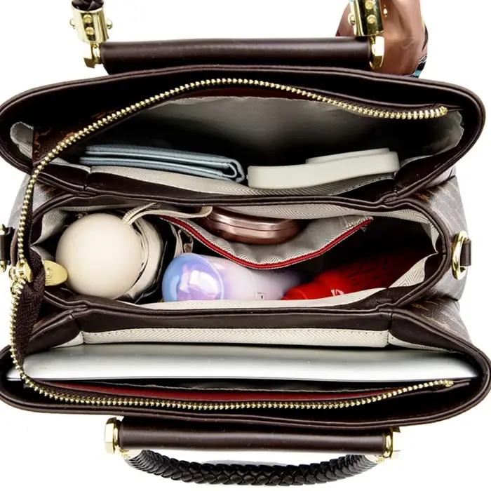 Sacs à main en cuir de haute qualité à 3 couches pour femmes, sacs à poignée supérieure à imprimé ré