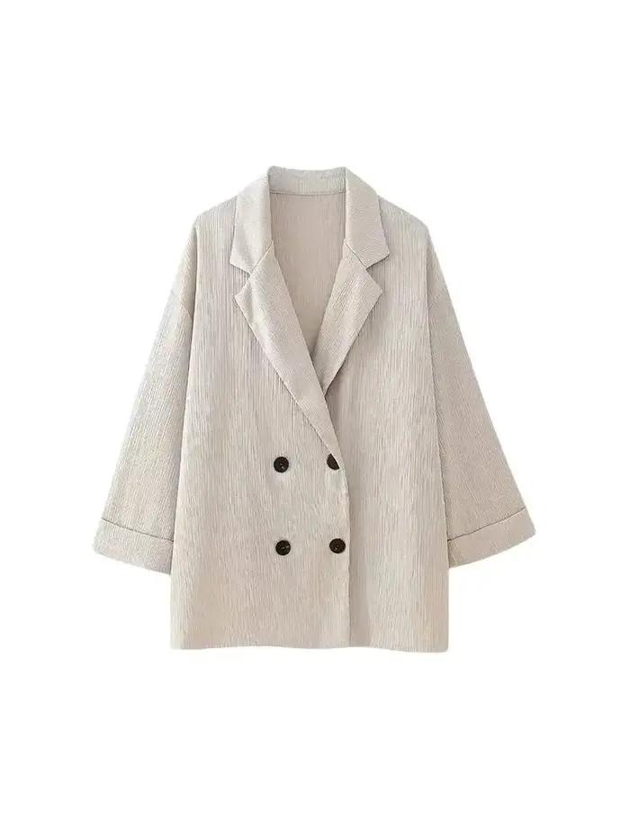 Manteau Blazer ample à Double boutonnage pour femmes, pantalon à jambes larges à taille haute élasti