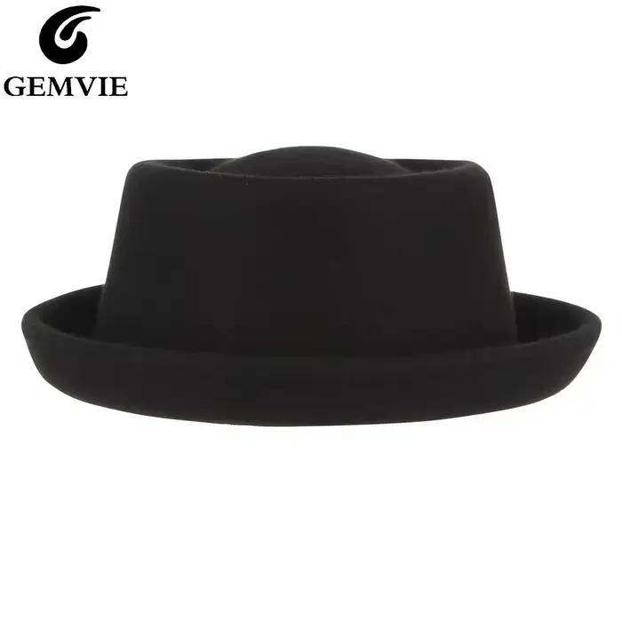 GEMVIE-Chapeau Classique en Feutre Doux pour Homme et Femme, Fedora à Bord Incurvé, 100% Laine, Auto