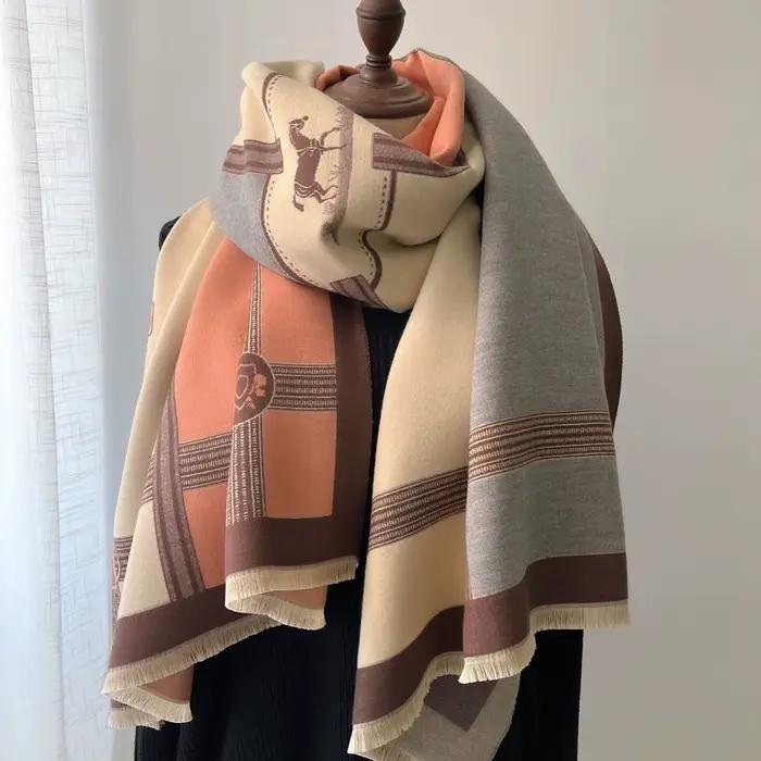 Écharpe en cachemire d'hiver pour femmes, imprimé de luxe, châle enveloppant, couverture épaisse et