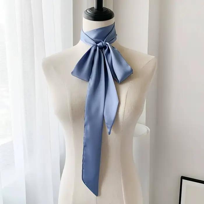 Foulard en mousseline de soie pour femmes, Style coréen, 190x5cm, couleur unie, Long bandeau, bander