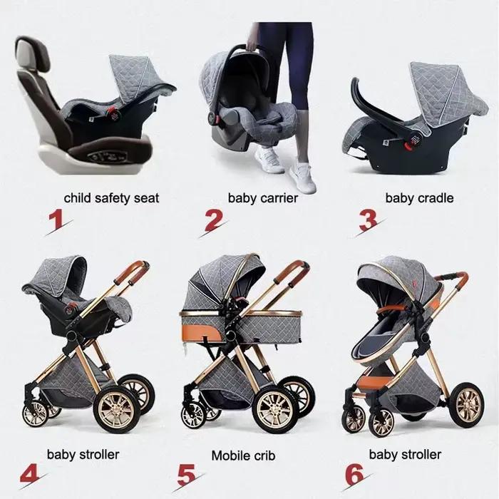 Poussette de bébé 3 en 1, nacelle réglable, sièges auto pour nourrissons, pliable léger, absorbant l