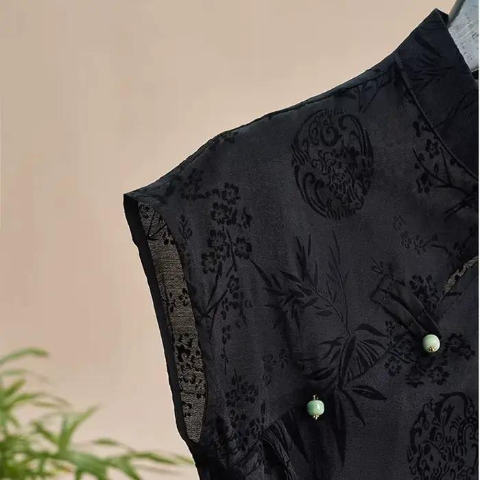 Chemise fine rétro nouveau Style chinois Cheongsam haut noir Jacquard T-shirt à manches courtes été