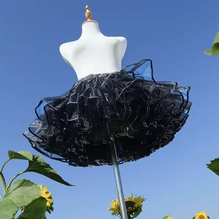 Jupon Crinoline désossé Lolita noir Ultra Poof, jupe courte en maille douce, sous-jupe de vol pour S
