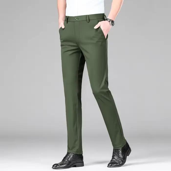 Pantalon de costume d'affaires en soie glacée pour hommes, haute élasticité, vert armée, bleu, élast