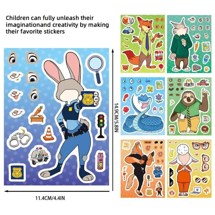 8/16 feuilles faire un visage Zootopia 2 Puzzle dessin animé autocollants bricolage Ryder Chase asse