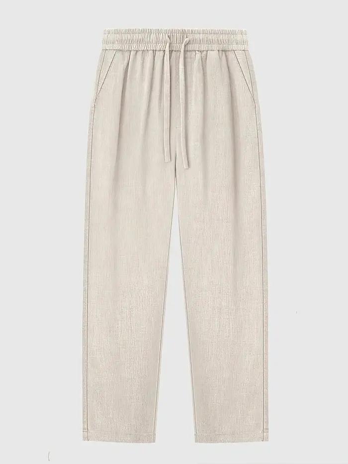 Pantalon droit décontracté en coton et lin pour hommes, jambes larges, léger, Baggy, survêtement en