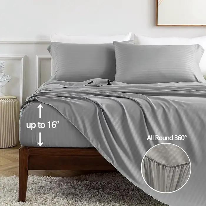Ensemble de draps de lit de luxe Battilo avec motifs de rayures solides pour jumeaux Queen King Size four pieces drap plat taies d'oreiller confort literie haut de gamme
