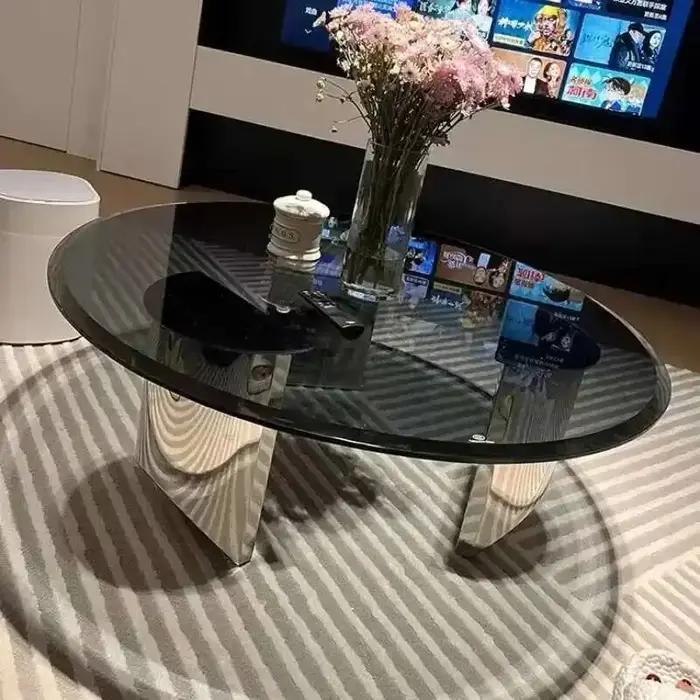 Table en verre trempé de luxe léger italien, Table basse moderne pour la maison, Table ronde créativ