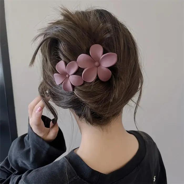 4 pièces pinces à cheveux fleur mat français Barrette à cheveux noir épingles à cheveux florales pin
