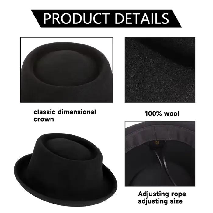 Chapeau Fedora 100% laine pour tarte de porc, pour femmes et hommes, automne et hiver, chapeau de po