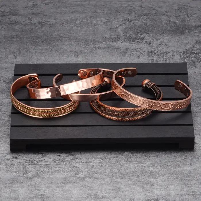 Vinterly Bracelet en cuivre pur hommes magnétique Vintage réglable aimant élevé manchette ouverte br
