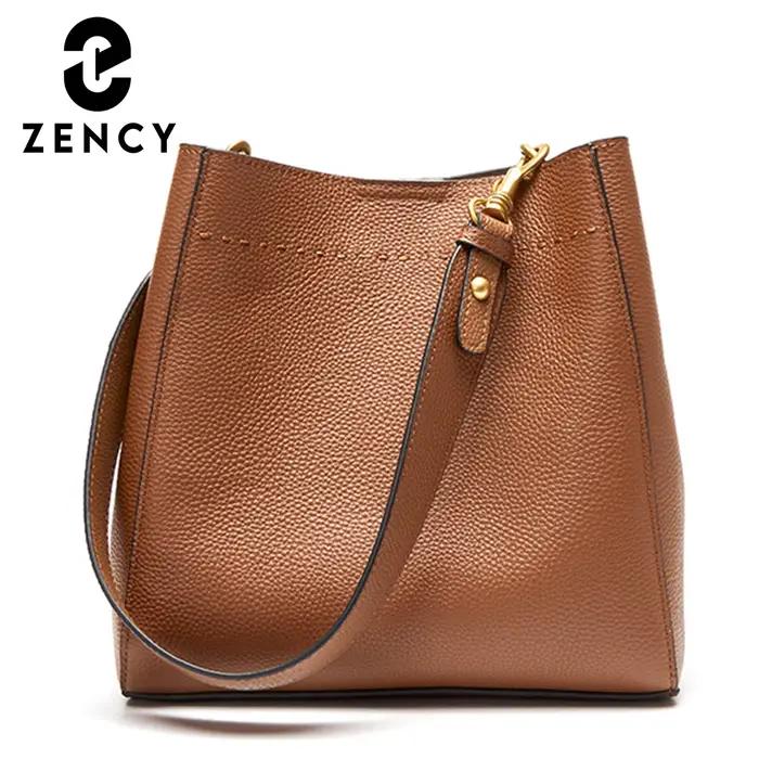 Zency nouveau cuir véritable décontracté Shopper sac à bandoulière banlieue grand seau sac à main Si