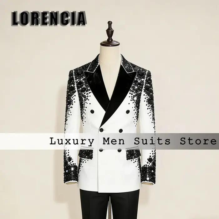 Costumes simples en tissu diamant pour hommes, ensemble de smoking de mariage à double boutonnage 2