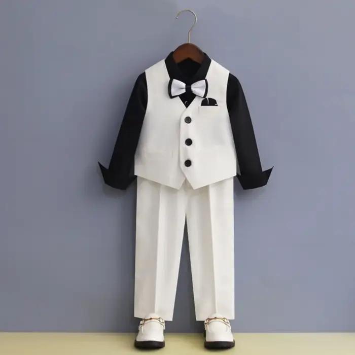 Costumes formels pour enfants, 4 pièces, veste, gilet, pantalon, nœud papillon, Costumes d'hôte, cla