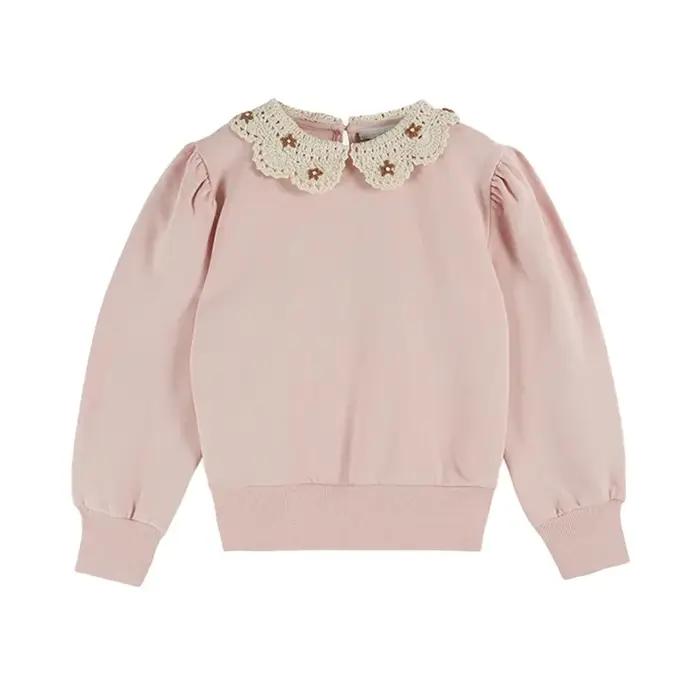 Pull pour enfants, série EM, Style campagnard, chemise à fleurs brodée, pantalon long, salopette, en