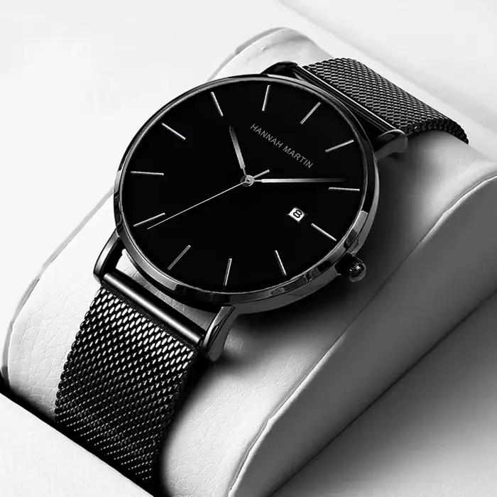 Classique Bauhaus Design hommes montre bleu foncé japon Quartz étanche en acier inoxydable mode affa