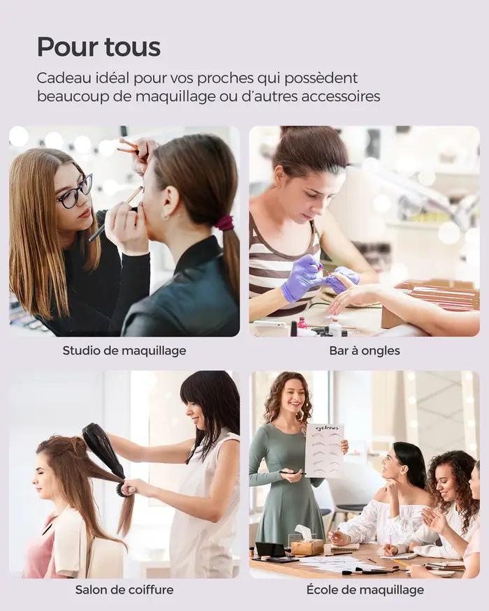 Coffret à Maquillage 4 en 1, Valise à Maquillage, Verrouillable, Roulettes, Noir