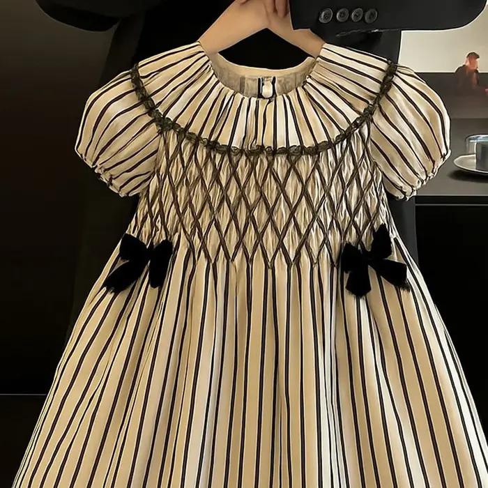 Robe d'été pour filles, nouveau Style, rayée, manches courtes, jupe quotidienne, pur coton, à la mod