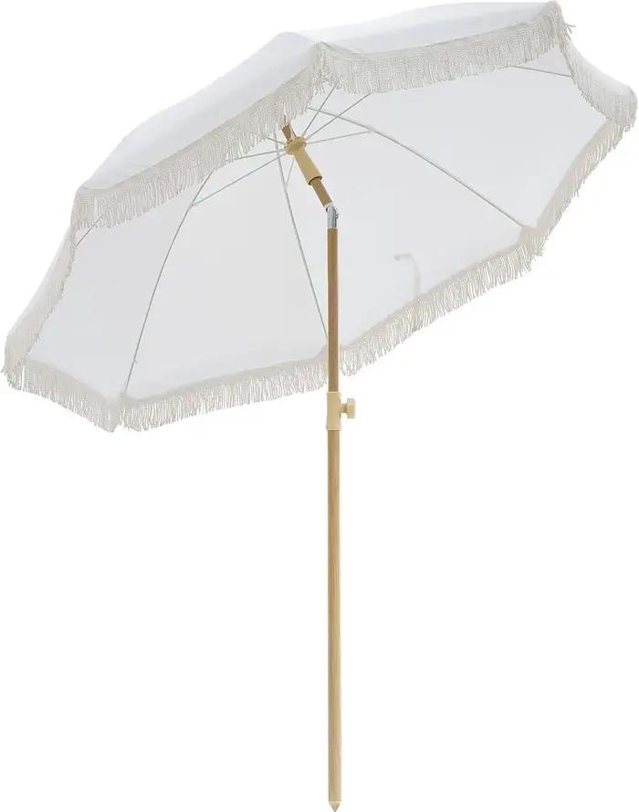 Parasol Bohème de 6,5 pieds avec franges, protection UPF50+, design inclinable pour la plage et les