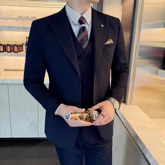Ensemble trois pièces coupe cintrée Style coréen deux boutons garçons d'honneur costume d'affaires d