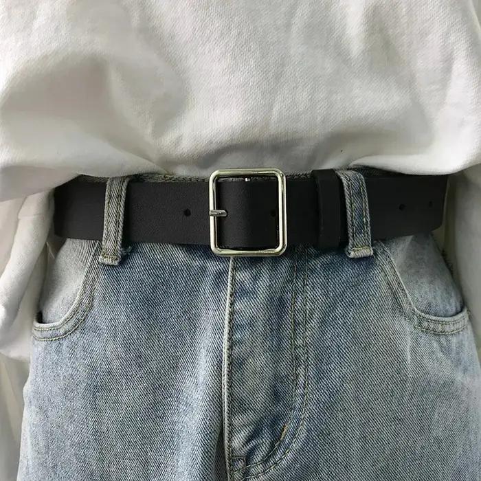 Ceinture en cuir Pu souple pour femmes, boucle carrée, boucle ardillon, jean noir, Chic, marque de l