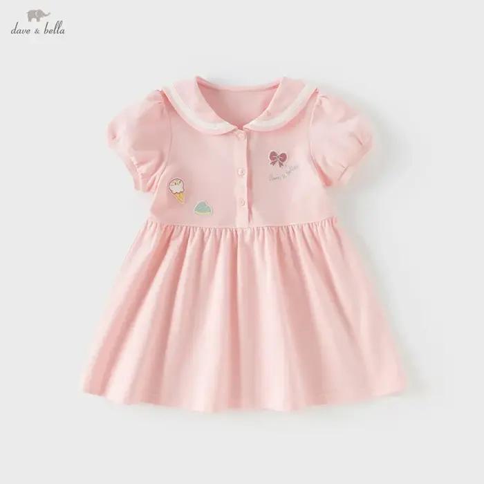 Dave Bella filles bébé robe été décontracté doux mignon enfants rose coton princesse robe fête Style