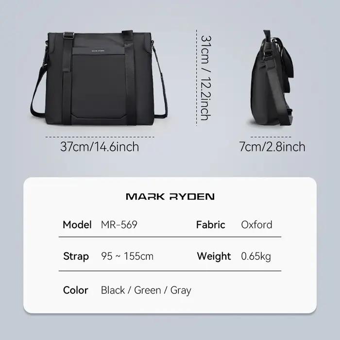 MARK RYDEN Sac fourre-tout pour homme, sac à main pour ordinateur portable hydrofuge avec fermeture