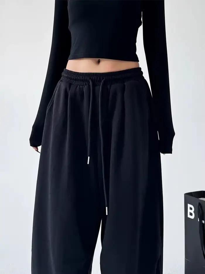 Y2K Harajuku pantalon de survêtement à jambes larges femmes Streetwear Baggy surdimensionné gris pan