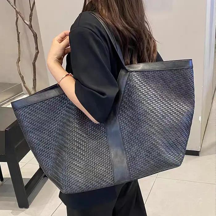 Sac à bandoulière tissé en forme de Y surdimensionné, style rétro européen et américain, grande capa