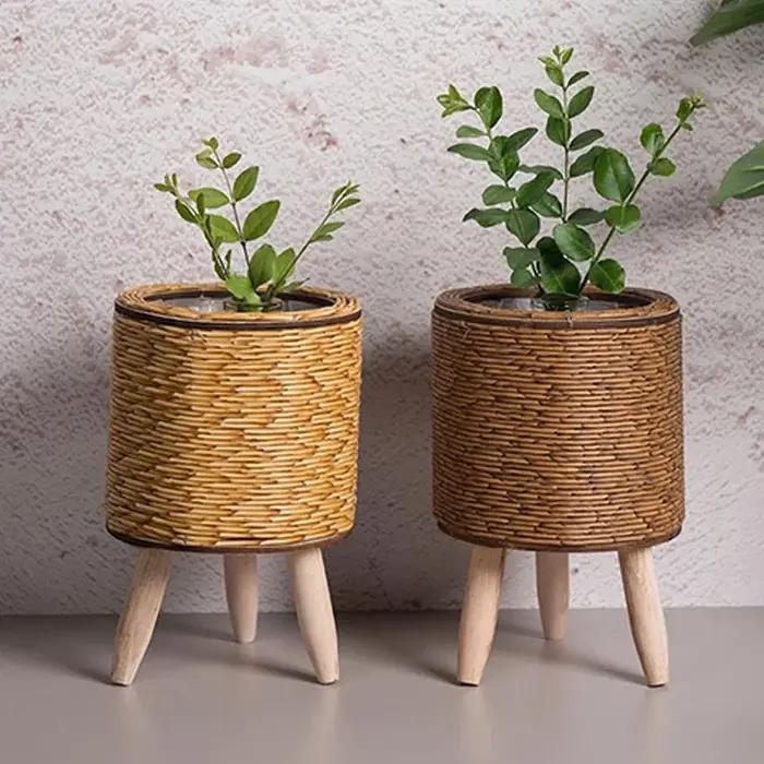 Étagère à fleurs nordique Imitation rotin Pot de fleur tissé panier de fleurs avec pieds amovibles s
