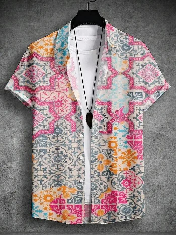Chemises graphiques artistiques pour hommes, chemise à manches courtes boutonnée à revers pour l'été