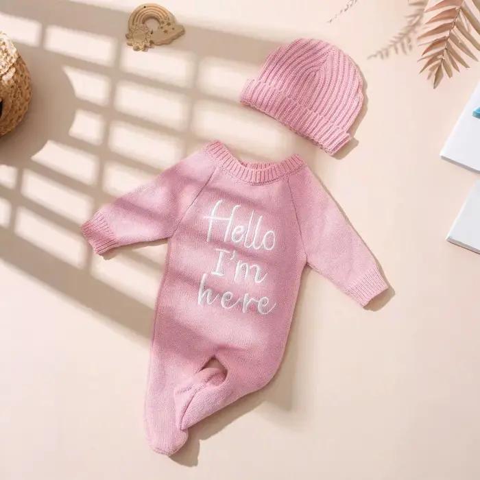 Combinaison bébé Ylsteed 'Bonjour' broderie tricot naissance - Tenue photo nouveau-né garçon fille pieds