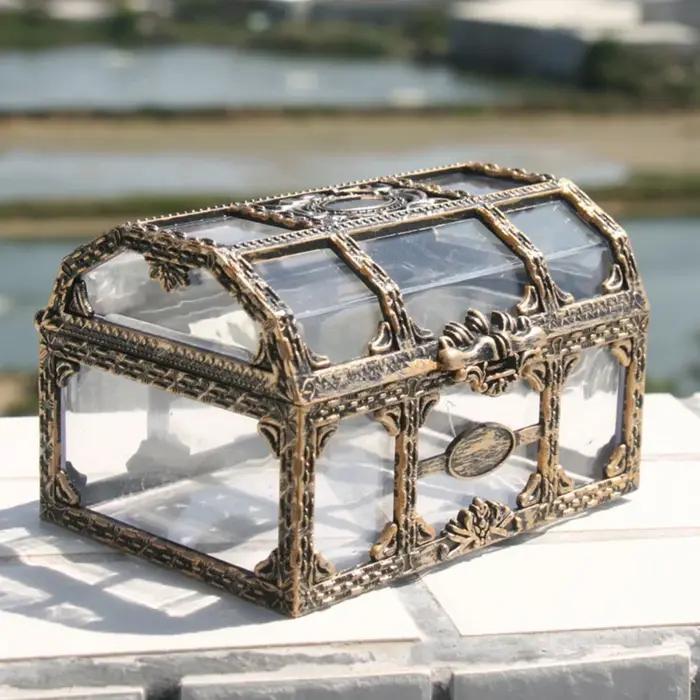 Boîte au trésor Pirate transparente en plastique, boîte à bijoux en cristal, organisateur de rangeme