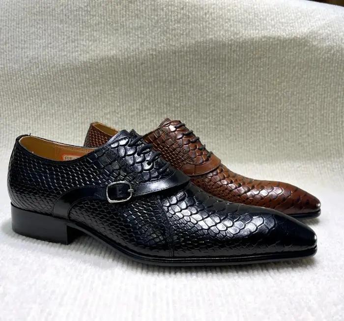 Chaussures habillées en cuir véritable pour hommes, faites à la main, Style italien, bout pointu, mo