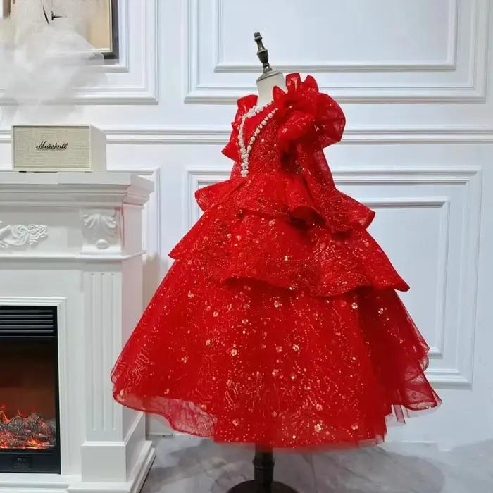 Robe de spectacle pour enfants, tenue de princesse à fleurs pour filles, vêtements de fête scintilla