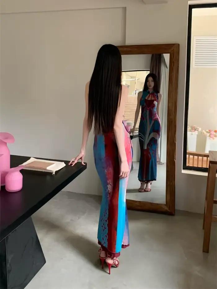 CHEERART Designer Floral longue robe d'été femme 2025 fête soirée moulante tuniques sans manches une
