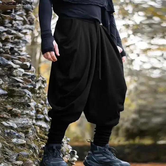 INCERUN hommes pantalons couleur unie cordon Joggers décontracté mâle sarouel Streetwear ample mode