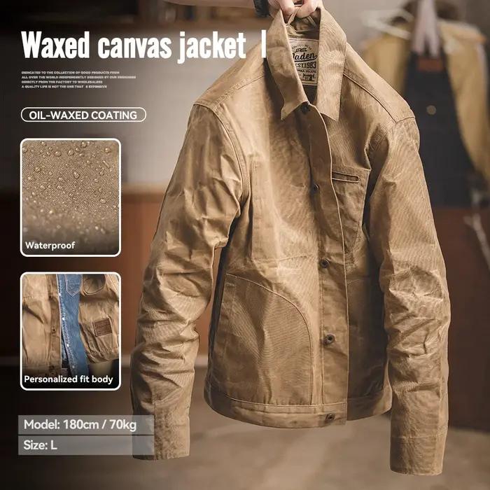 Maden Vintage hommes toile huile cire vestes kaki multi-poches revers col simple boutonnage veste co