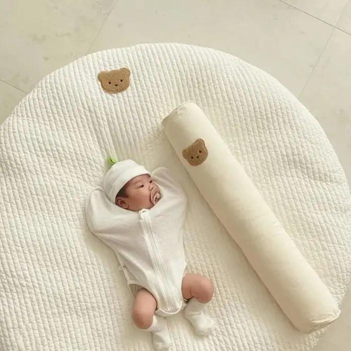 Tapis circulaire lavable brodé en polymères style coréen pour bébé jeu éveil chambre enfant tente lecture nouveau-né cadeau future maman
