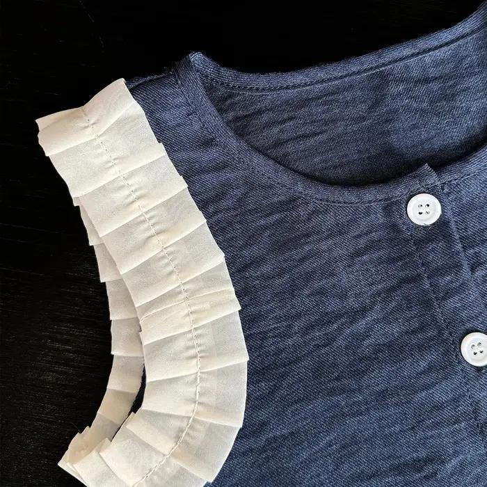 Costume denim imitation bleu fille Bear Leader version coréenne - Ensemble 2 pièces été sans manches jambes larges