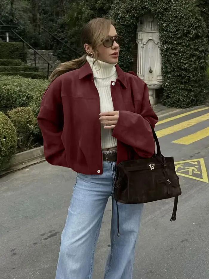 Blouson aviateur pour femme avec manches chauve-souris et fermeture éclair, haut décontracté