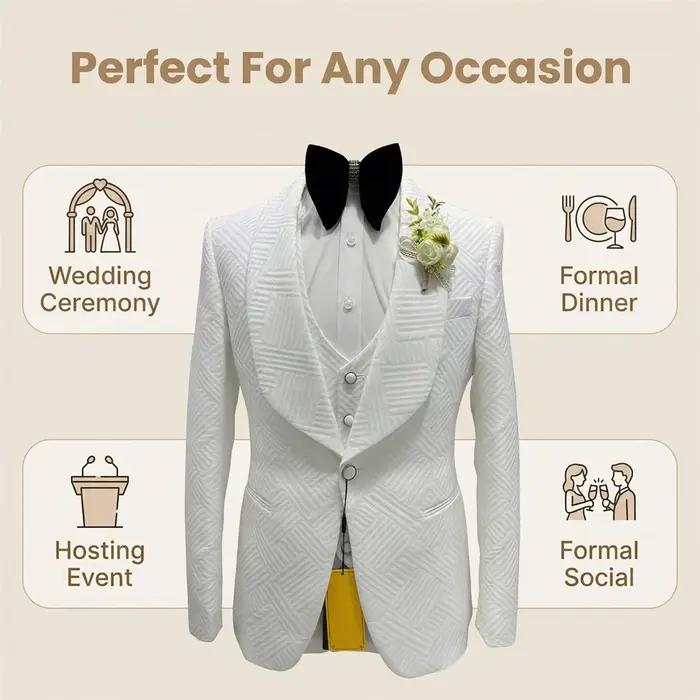 Costume de cérémonie pour homme, 3 pièces, coupe ajustée, pour mariage, veste, gilet et pantalon, un