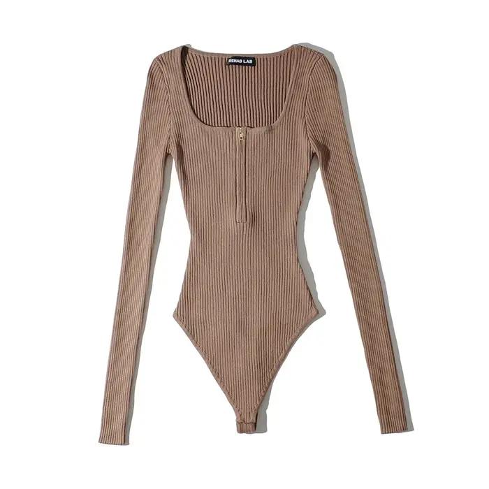 Body à Manches sulfet Col Carré pour Femme, Streetwear Sexy, Moulant, Fermeture Éclair, Noir, Tenues
