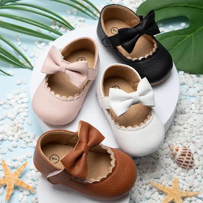 Chaussures de marche rétro pour nouveau-né, chaussures de princesse avec nœud de couleur unie, antid