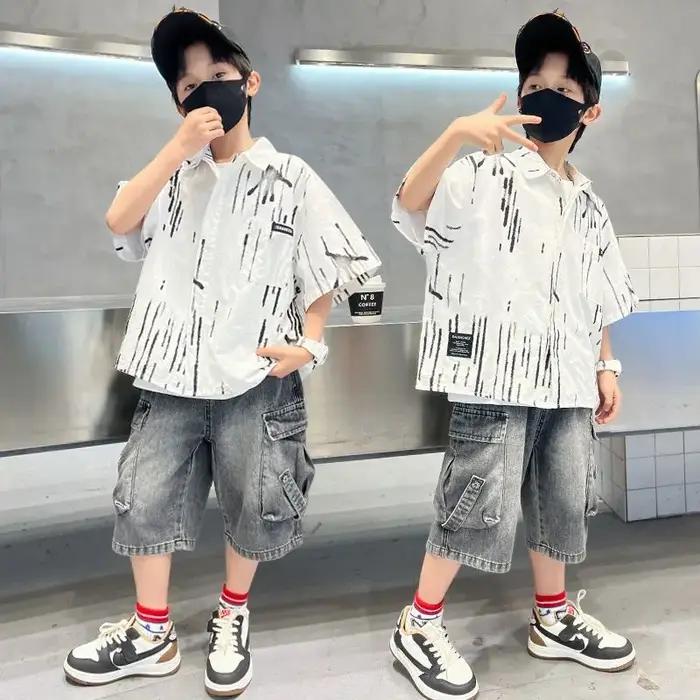 Ensemble chemise d'été pour garçons, T-shirts pour enfants, vêtements pour enfants de 10 à 14 ans, c